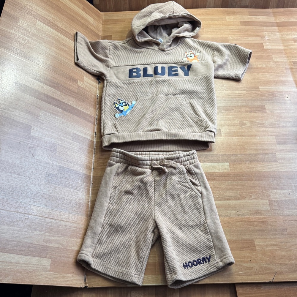 Bluey Toddler Boy Textured Knit Short Set, beige/tan size 4t.hooded
